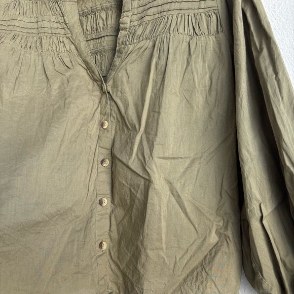 Cleobella River Organic Cotton Pintuck Puff Sleeve Button Up Blouse Olive Green - Picture 8 of 11
